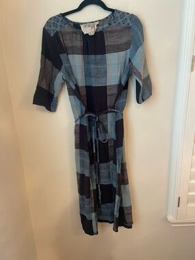 Ace & Jig Olympia Plaid Cotton Midi Dress Blue Tie Waist XS